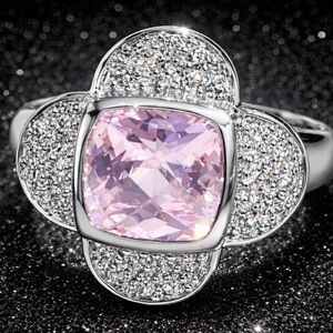 Victoria Wieck Vintage pink cushion cut bezel set CZ ring sterling silver HSN